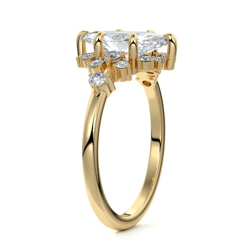 Marina marquise floral side stone lab grown diamond engagement ring in yellow gold