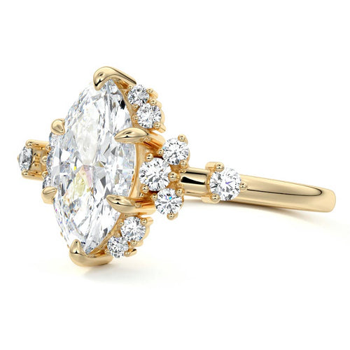 Marina - Marquise Yellow Gold Engagement Ring Profile View | Nura Lab