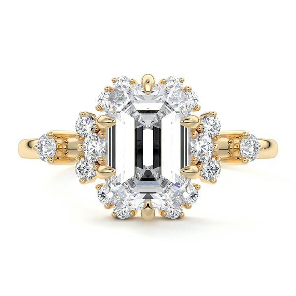 Marina - Emerald Cut Floral Side Stone Lab Grown Diamond Engagement Ring