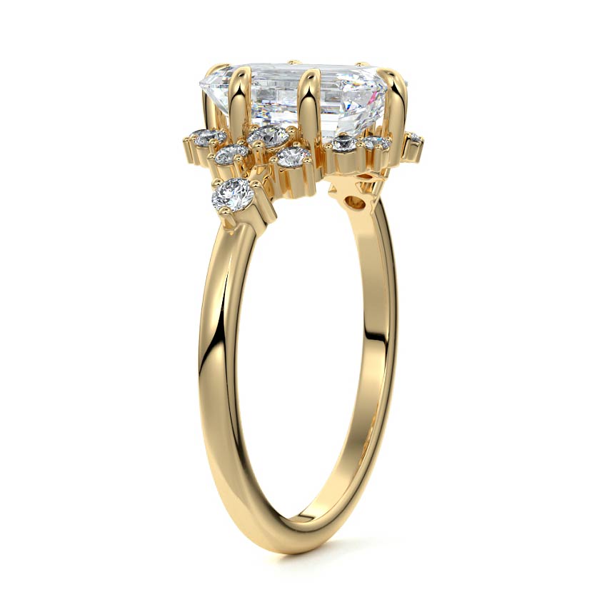 Marina - Emerald Cut Yellow Gold Engagement Ring Side View | Nura Lab