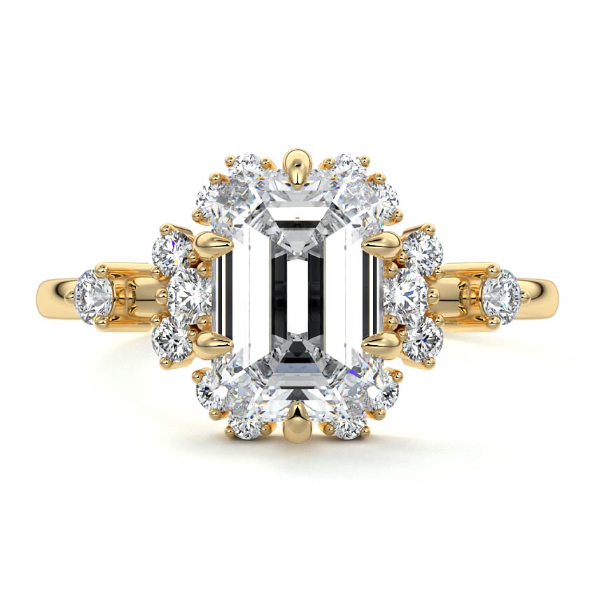 Marina - Emerald Cut Yellow Gold Engagement Ring Detail View | Nura Lab