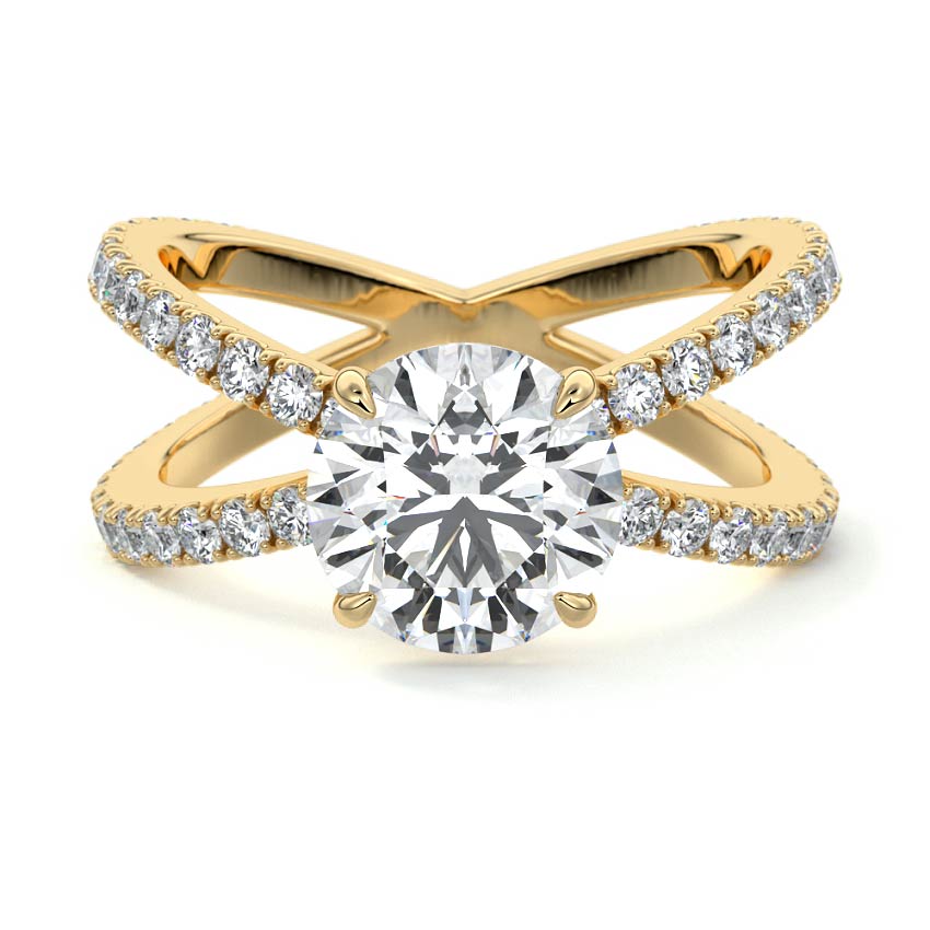 Mirella round split shank pavé solitaire lab grown diamond engagement ring in yellow gold