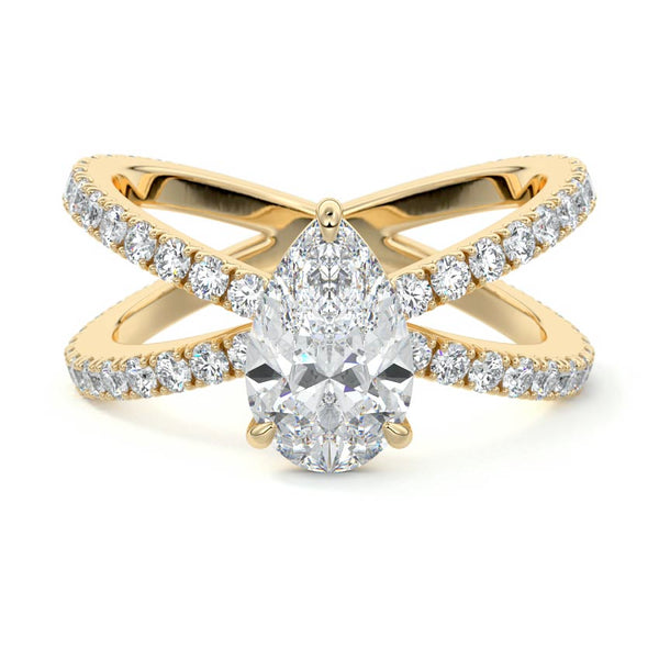 Mirella - Pear Split Shank Pavé Solitaire Lab Grown Diamond Engagement Ring