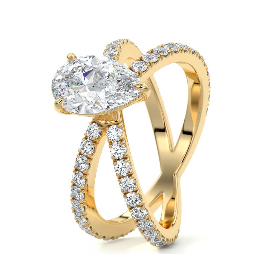 Mirella - Pear Yellow Gold Engagement Ring Side View | Nura Lab