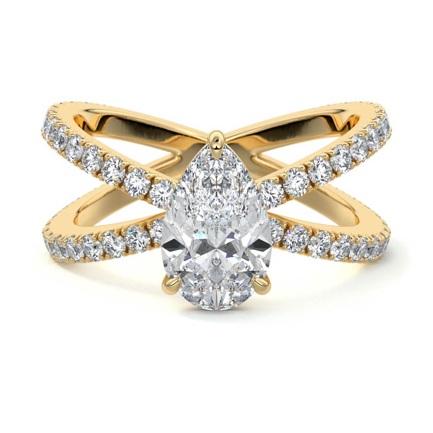 Mirella - Pear Yellow Gold Engagement Ring Detail View | Nura Lab