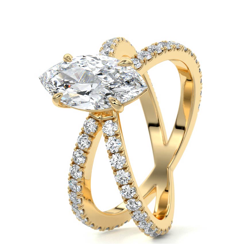 Mirella - Marquise Yellow Gold Engagement Ring Side View | Nura Lab