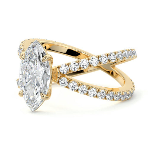 Mirella - Marquise Yellow Gold Engagement Ring Profile View | Nura Lab