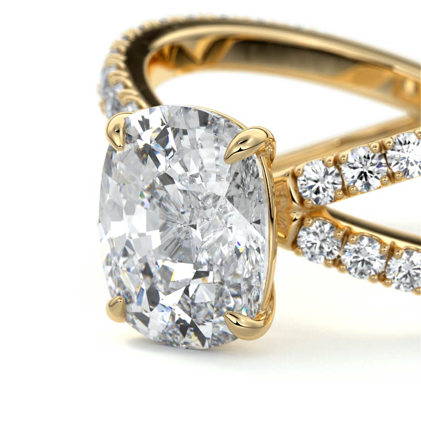 Mirella - Cushion Yellow Gold Engagement Ring Profile View | Nura Lab