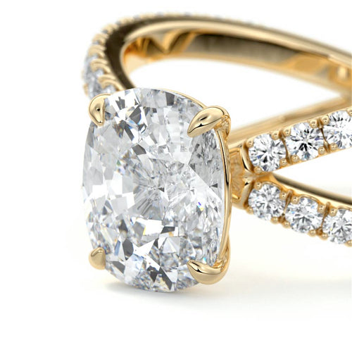 Mirella - Cushion Yellow Gold Engagement Ring Profile View | Nura Lab