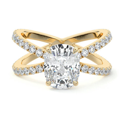 Mirella - Cushion Yellow Gold Engagement Ring Detail View | Nura Lab