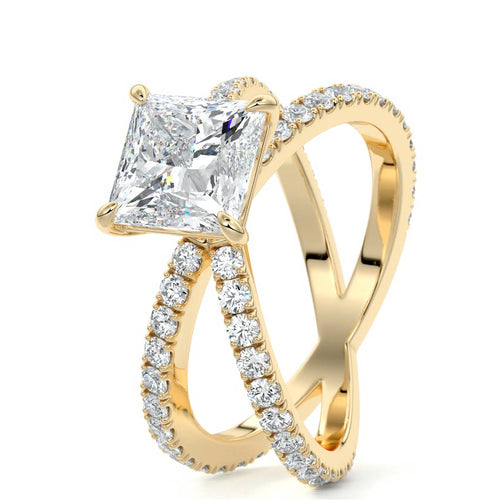 Mirella - Princess Yellow Gold Engagement Ring Side View | Nura Lab