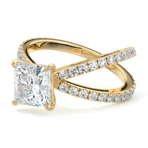 Mirella - Princess Yellow Gold Engagement Ring Profile View | Nura Lab