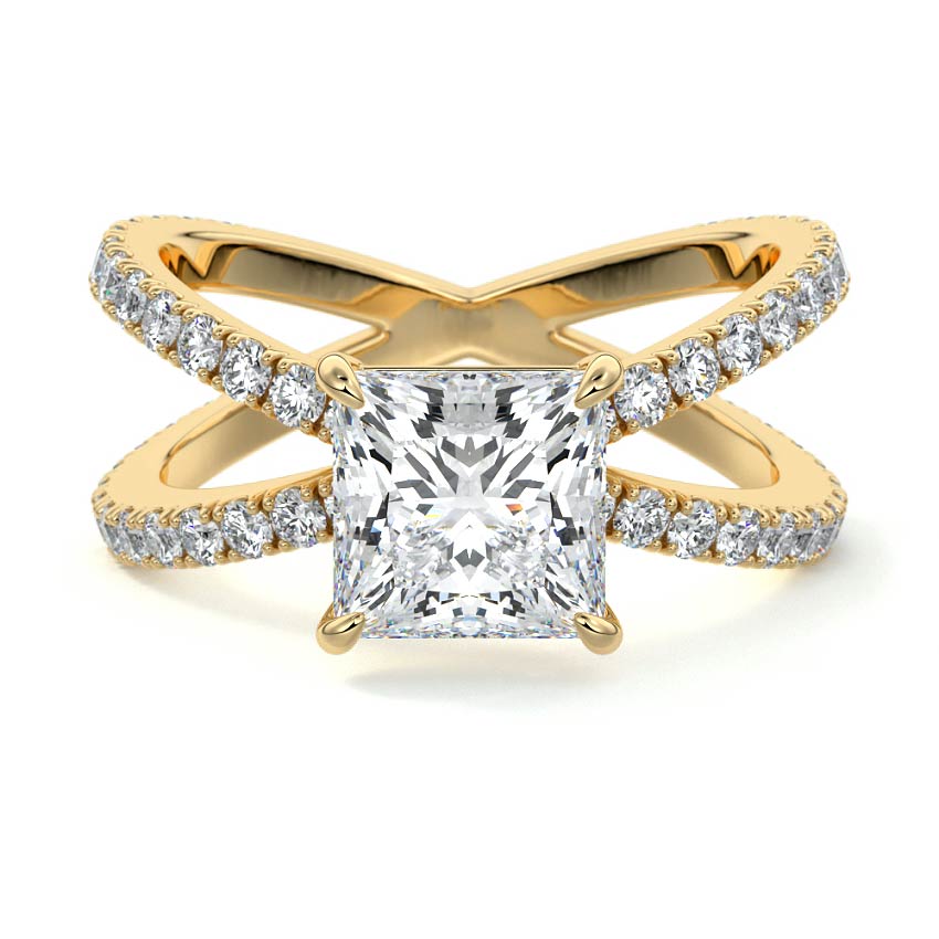 Mirella - Princess Yellow Gold Engagement Ring Detail View | Nura Lab