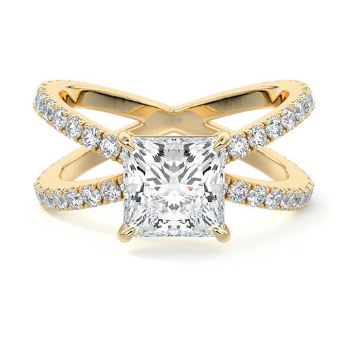 Mirella - Princess Yellow Gold Engagement Ring Detail View | Nura Lab