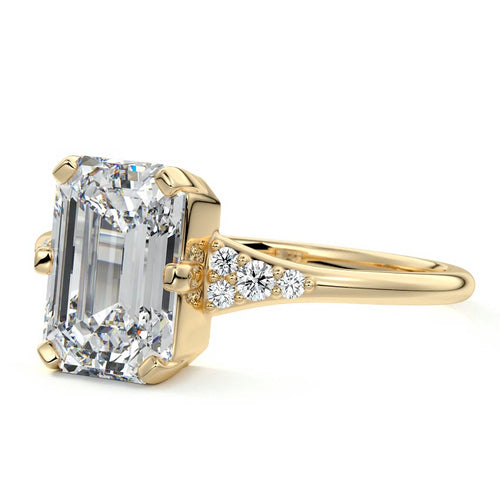 Nerina - Emerald Cut Yellow Gold Engagement Ring Profile View | Nura Lab