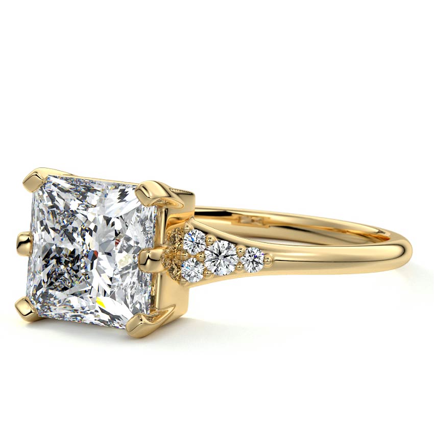 Nerina - Princess Yellow Gold Engagement Ring Profile View | Nura Lab