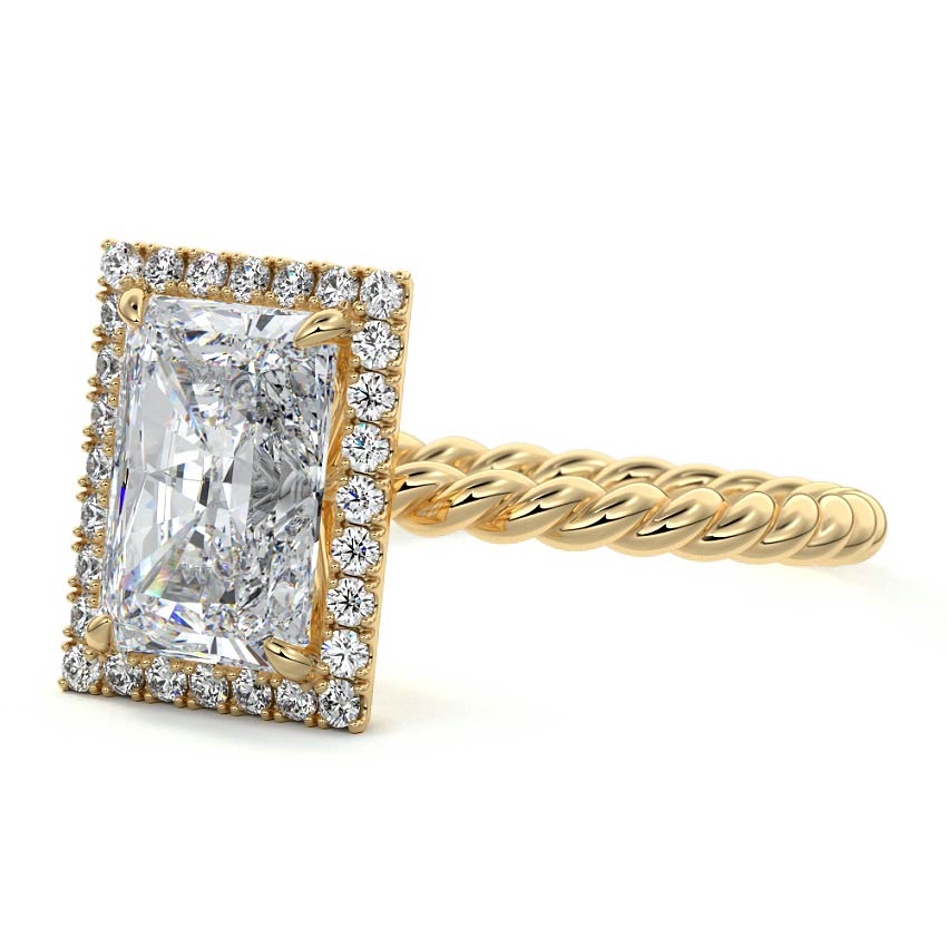 Noemi - Radiant Yellow Gold Engagement Ring Angle View | Nura Lab