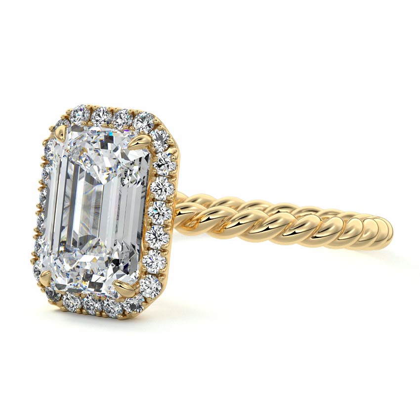 Noemi - Emerald Cut Yellow Gold Engagement Ring Profile View | Nura Lab