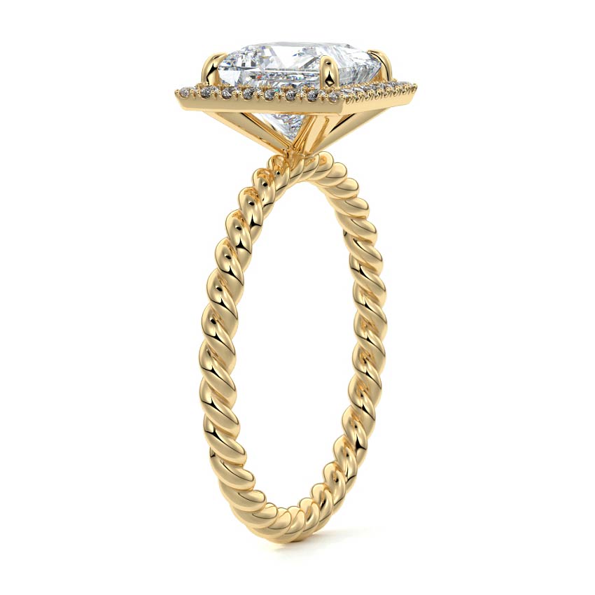 Noemi princess twisted halo lab grown diamond engagement ring in yellow gold