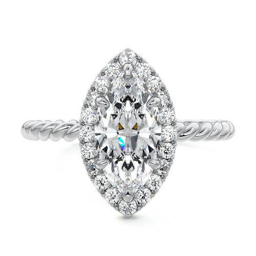 Noemi marquise twisted halo lab grown diamond engagement ring in white gold