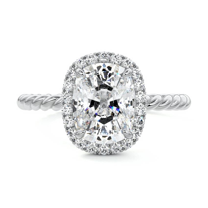 Noemi cushion twisted halo lab grown diamond engagement ring in white gold