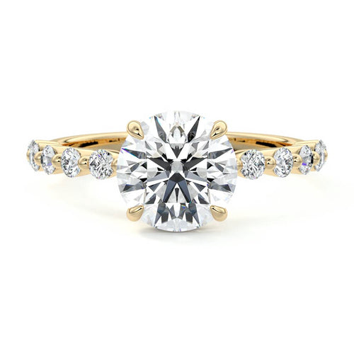 Odessa round hidden halo side stone lab grown diamond engagement ring in yellow gold