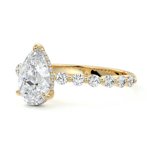 Odessa - Pear Yellow Gold Engagement Ring Profile View | Nura Lab