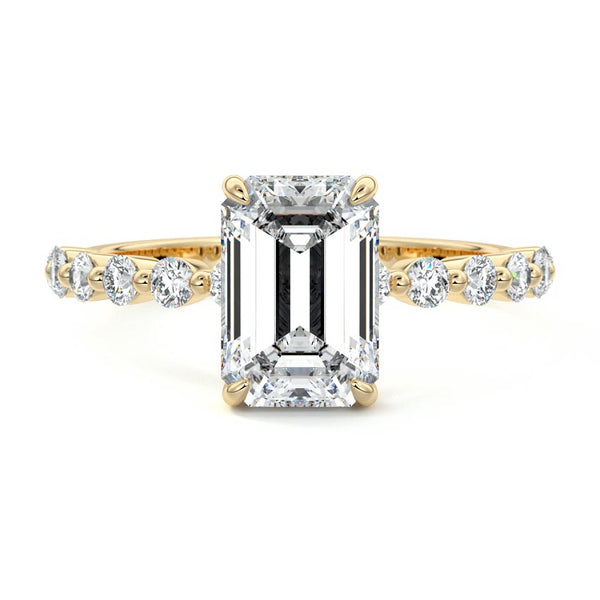 Odessa - Emerald Cut Hidden Halo Side Stone Lab Grown Diamond Engagement Ring