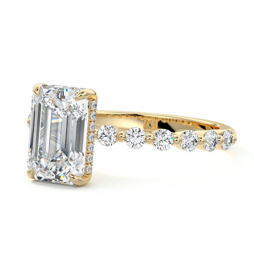Odessa - Emerald Cut Yellow Gold Engagement Ring Profile View | Nura Lab