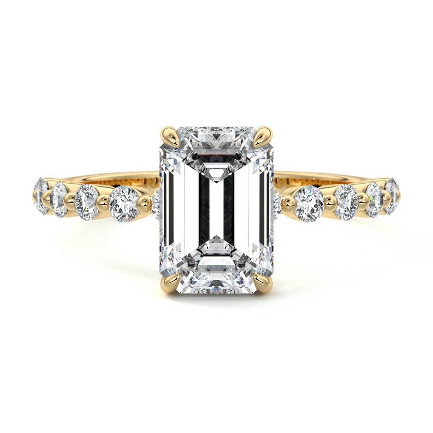 Odessa - Emerald Cut Yellow Gold Engagement Ring Detail View | Nura Lab