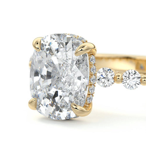 Odessa - Cushion Yellow Gold Engagement Ring Profile View | Nura Lab
