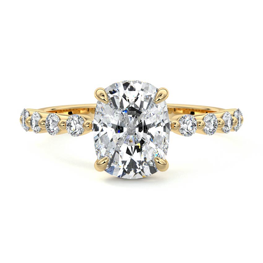 Odessa - Cushion Yellow Gold Engagement Ring Detail View | Nura Lab