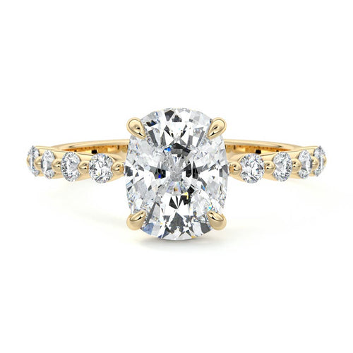 Odessa - Cushion Yellow Gold Engagement Ring Detail View | Nura Lab