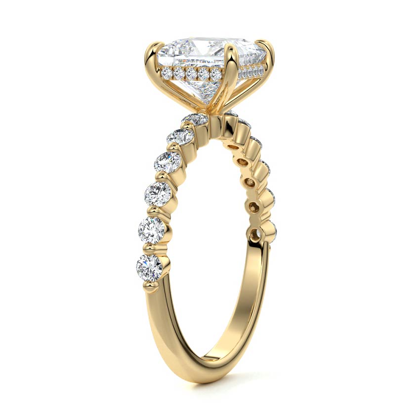 Odessa - Princess Yellow Gold Engagement Ring Side View | Nura Lab