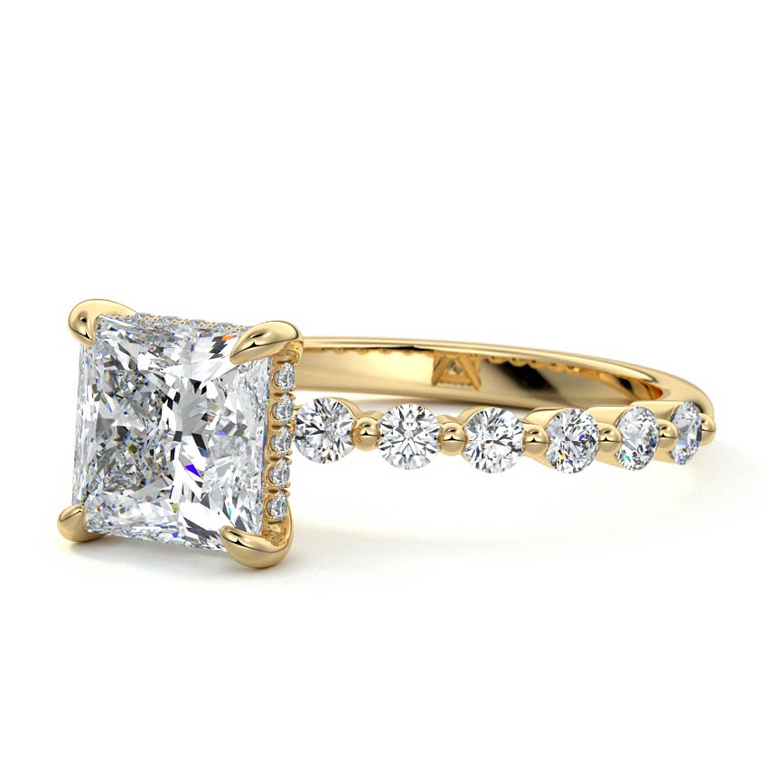 Odessa - Princess Yellow Gold Engagement Ring Profile View | Nura Lab