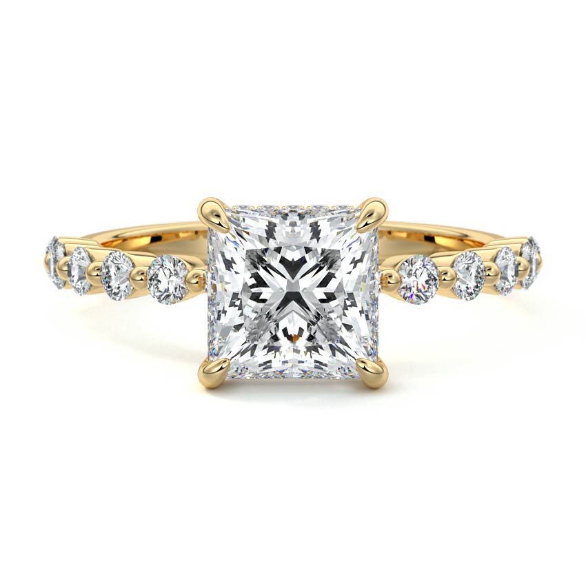 Odessa - Princess Yellow Gold Engagement Ring Detail View | Nura Lab