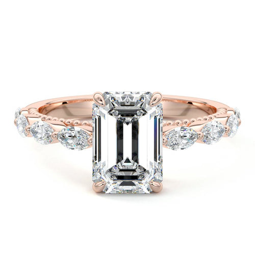 Odelia - Emerald Cut Rose Gold Lab Grown Diamond Engagement Ring | Nura Lab