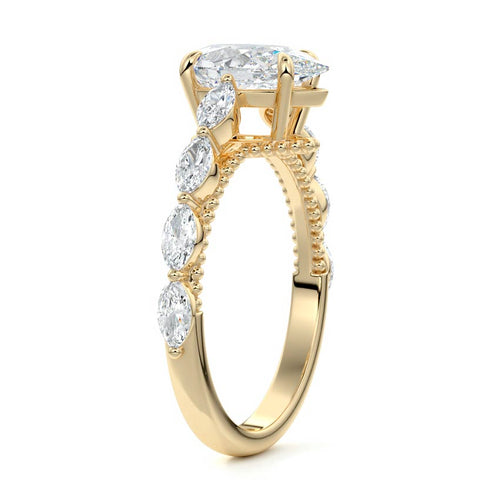 Odelia - Pear Yellow Gold Engagement Ring Side View | Nura Lab