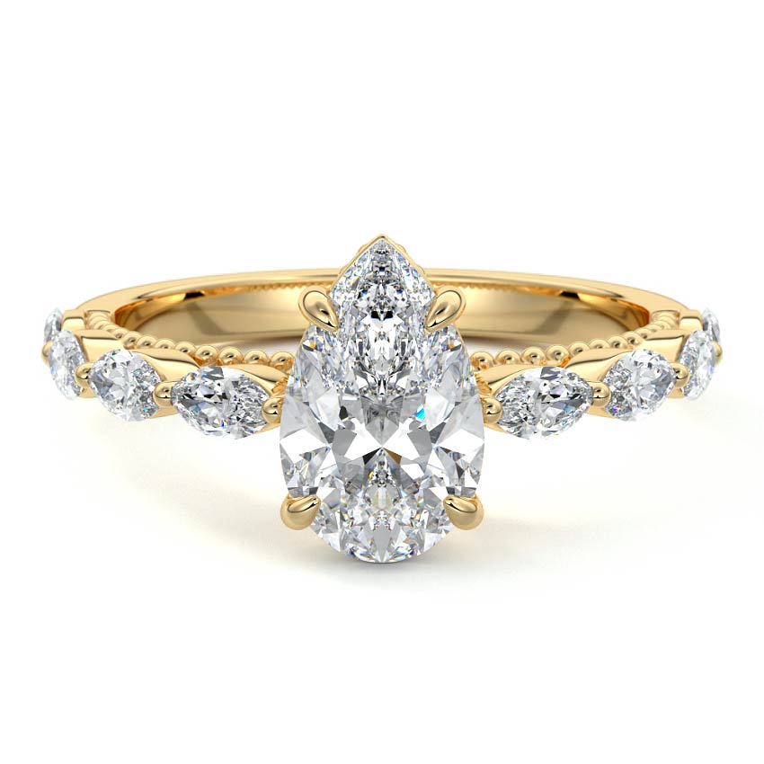 Odelia - Pear Yellow Gold Engagement Ring Detail View | Nura Lab