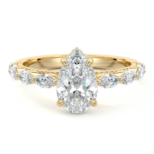 Odelia - Pear Yellow Gold Engagement Ring Detail View | Nura Lab