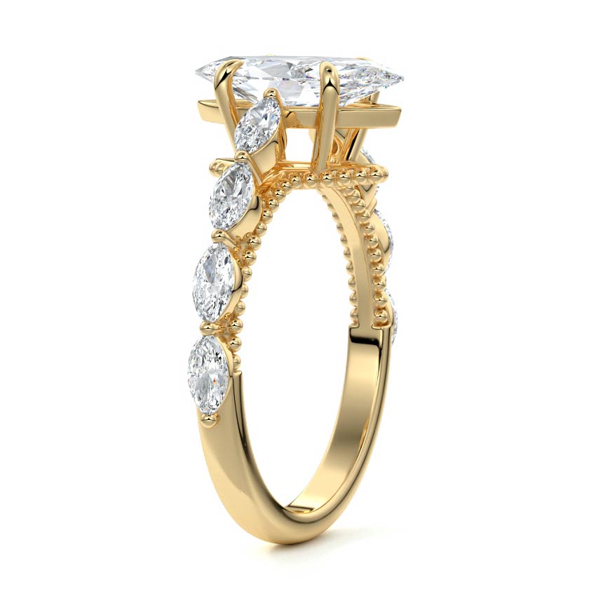 Odelia - Marquise Yellow Gold Engagement Ring Side View | Nura Lab