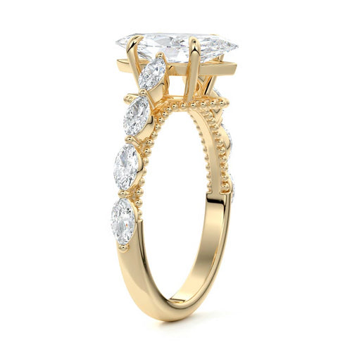 Odelia - Marquise Yellow Gold Engagement Ring Side View | Nura Lab