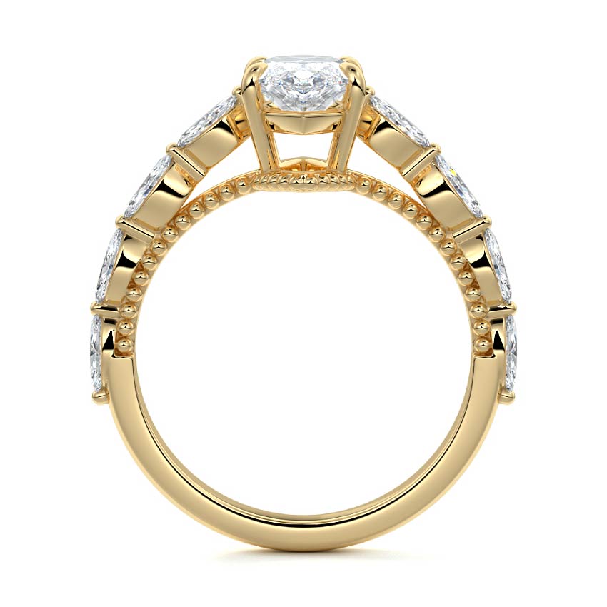Odelia - Marquise Yellow Gold Engagement Ring Profile View | Nura Lab
