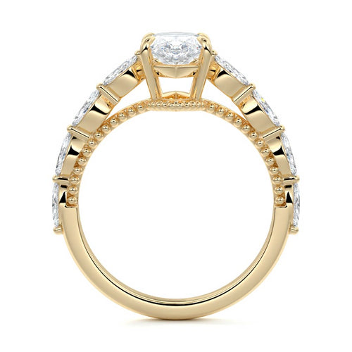 Odelia - Marquise Yellow Gold Engagement Ring Profile View | Nura Lab
