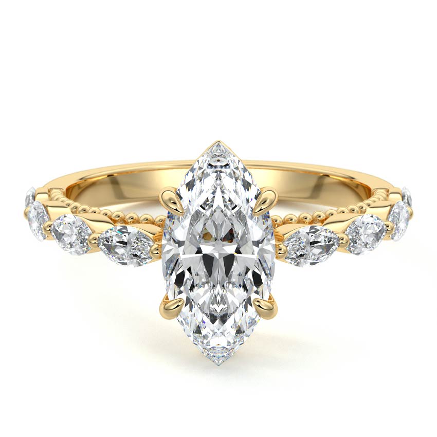 Odelia - Marquise Yellow Gold Engagement Ring Detail View | Nura Lab