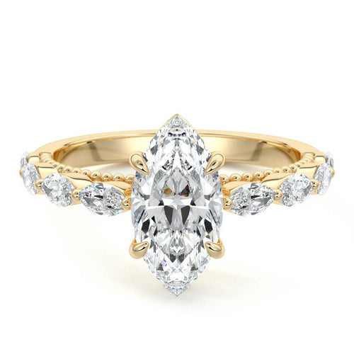 Odelia - Marquise Yellow Gold Engagement Ring Detail View | Nura Lab