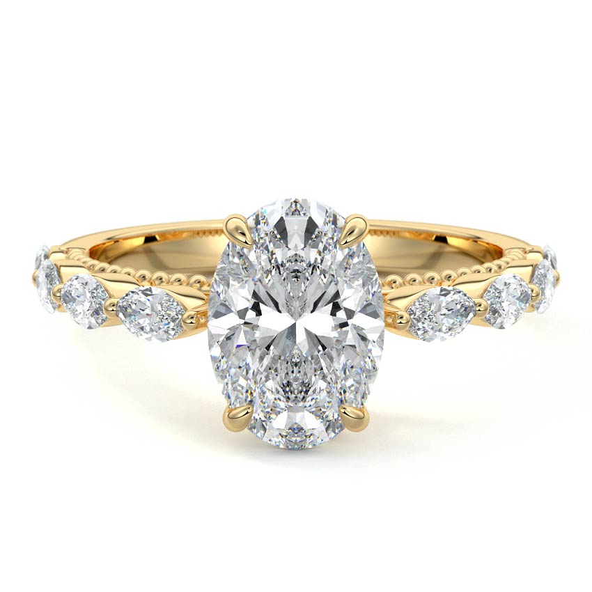 Odelia - Oval Yellow Gold Engagement Ring Detail View | Nura Lab