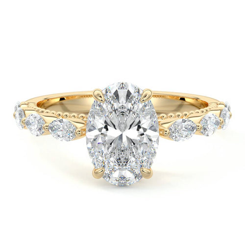 Odelia - Oval Yellow Gold Engagement Ring Detail View | Nura Lab
