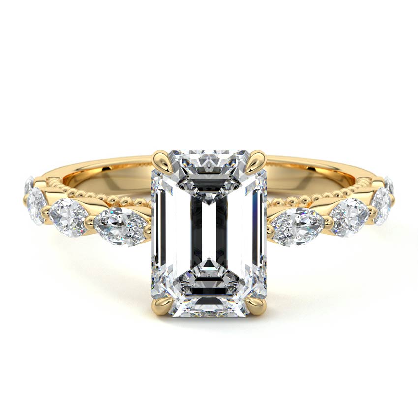 Odelia - Emerald Cut Yellow Gold Lab Grown Diamond Engagement Ring | Nura Lab