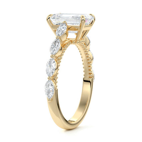 Odelia - Emerald Cut Yellow Gold Engagement Ring Side View | Nura Lab